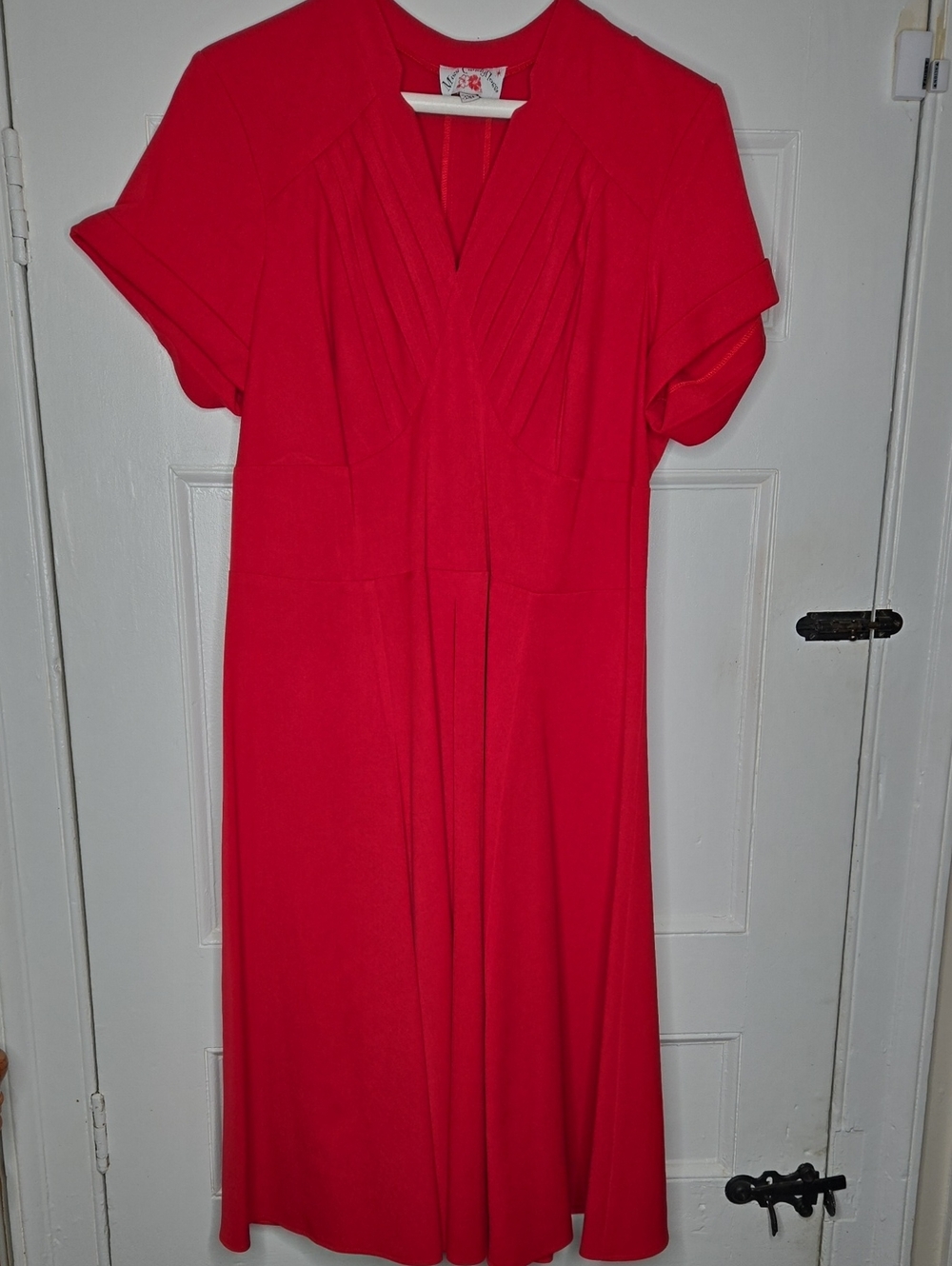 Red V-Neck Women’s Dress By Miss Candyfloss, Size 3XL (US 16)